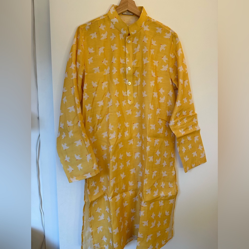 Yellow handcrafted printed kurta set